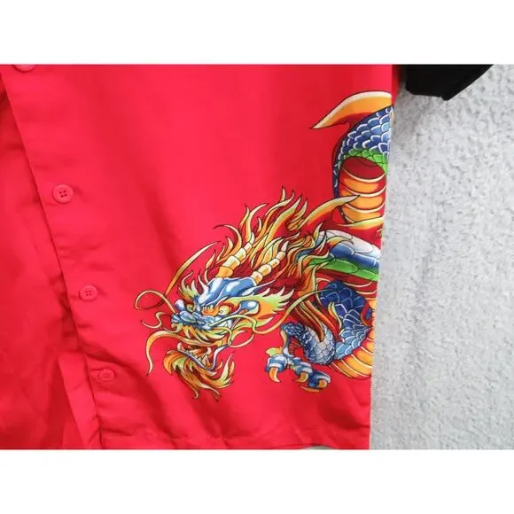 NWT Vintage Y2K JNCO Jeans Men's Large Red Black Button Shirt w/ Dragon Designs